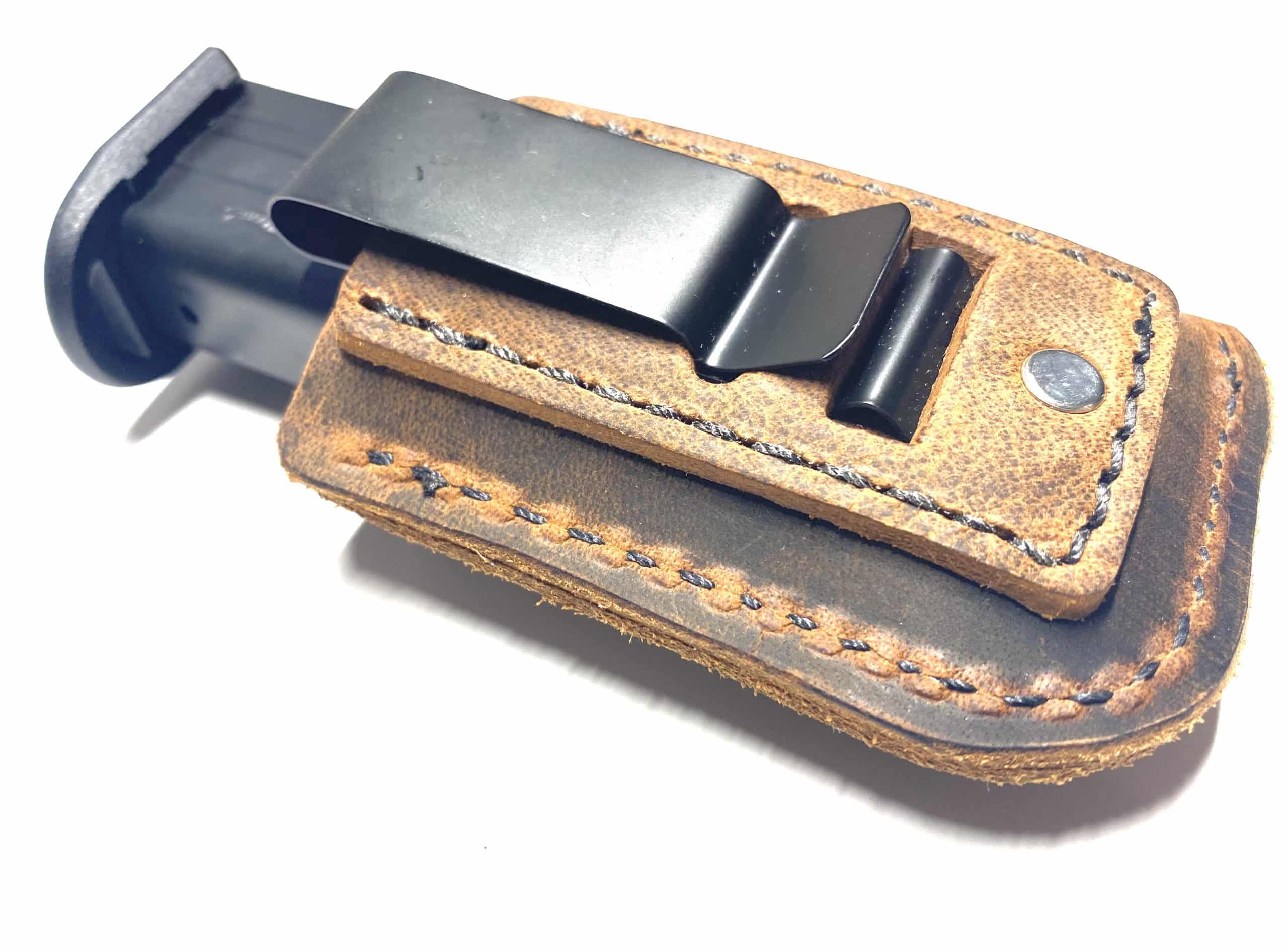 Leather Magazine Holder for Glock 43 Single Stack Belt or Pocket Holder, 