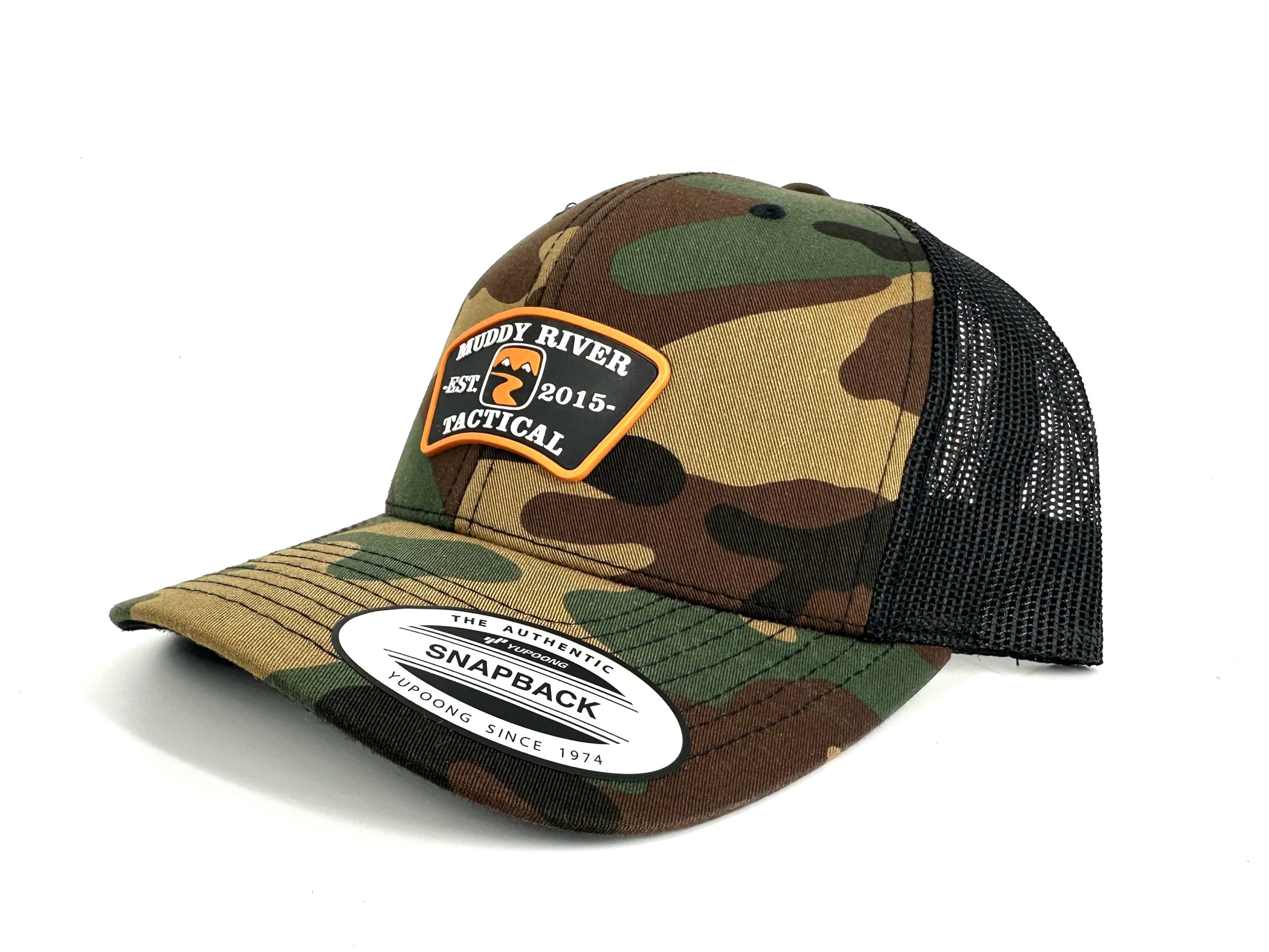Muddy River Tactical EST. 2015 - Woodland Camo Snap Back Hat - Muddy ...