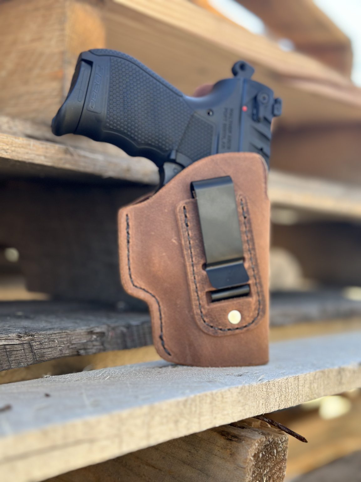 Inside The Waistband (IWB) Leather Holster - 1.5" Metal Clip, Full Sweat Shield, Made In USA For Concealed Carry Comfort