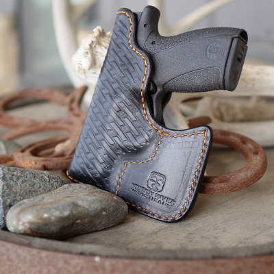 Custom hand tooled premium leather pocket holster by Muddy River Tactical